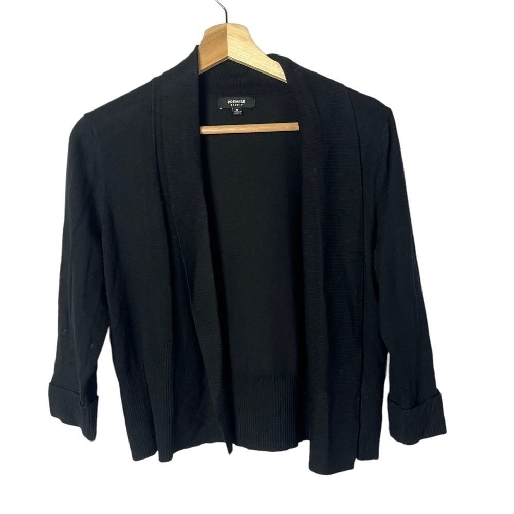 Premise Studio Black 3/4 Sleeve Ribbed Knit Sweater M